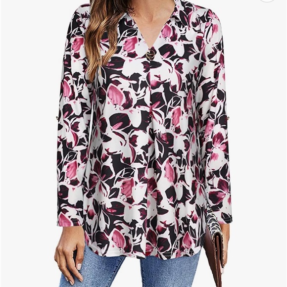 NWOT Women’s Collared Long Sleeve V-Neck Blouse - XL - Picture 11 of 15